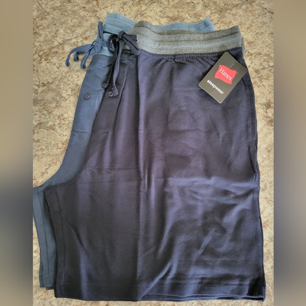 Hanes Cotton Dual Pack Lounge Shorts in Blue and Black NWT